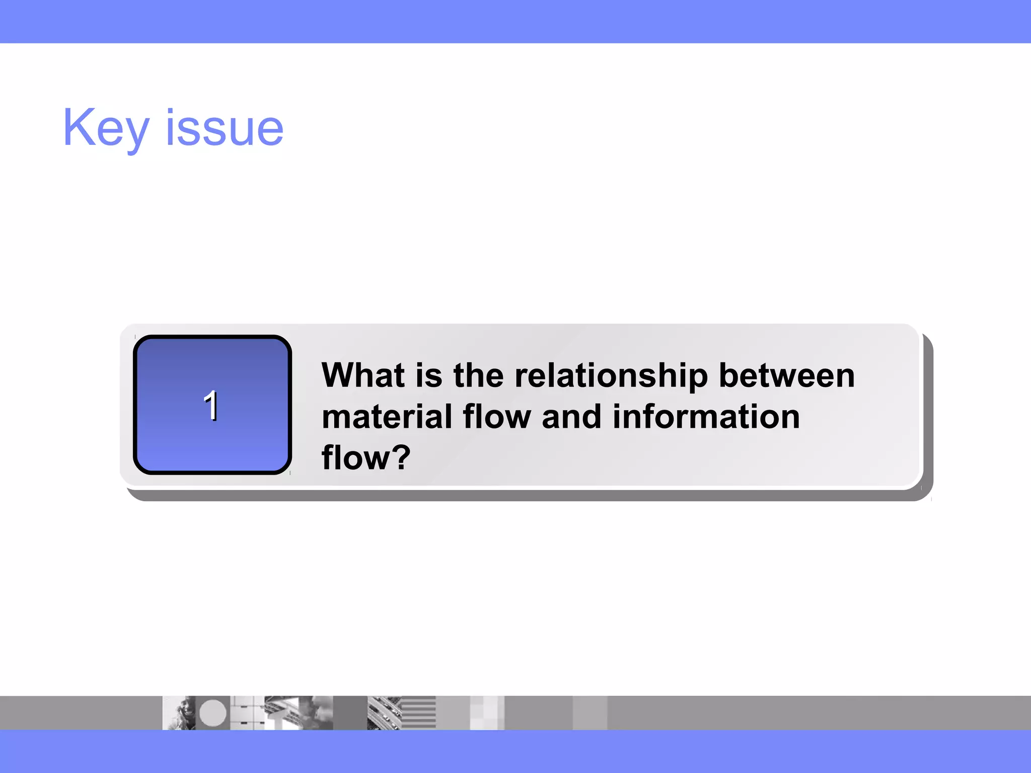 Key issue
11
What is the relationship between
material flow and information
flow?
 