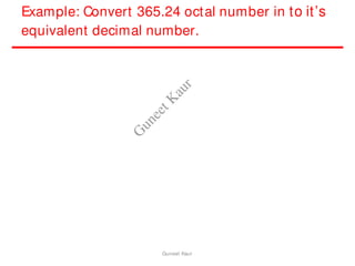 Example: Convert 365.24 octal number in to it’s
equivalent decimal number.
Guneet Kaur
G
u
n
e
e
t
K
a
u
r
 