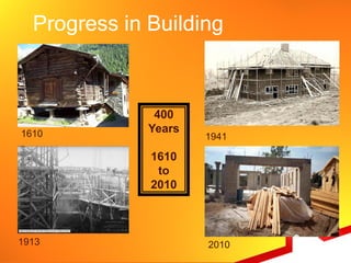 Progress in Building



               400
1610          Years
                      1941

              1610
               to
              2010



1913                  2010
 