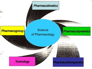 Pharmacognosy
Pharmacokinetics
Pharmacodynamics
PharmacotherapeuticsToxicology
Science
of Pharmacology
 