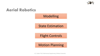 Modelling
State Estimation
Flight Controls
Motion Planning
Aerial Robotics
V. K. Jadon, Prof., Mechanical Engineering, Chitkara University
 