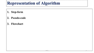 Representation of Algorithm
1. Step-form
2. Pseudo-code
3. Flowchart
UNIT I 32
 