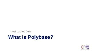 What is Polybase?
SQL Server
Azure SQL Data Warehouse
Parallel Data Warehouse
Azure SQL Database
 