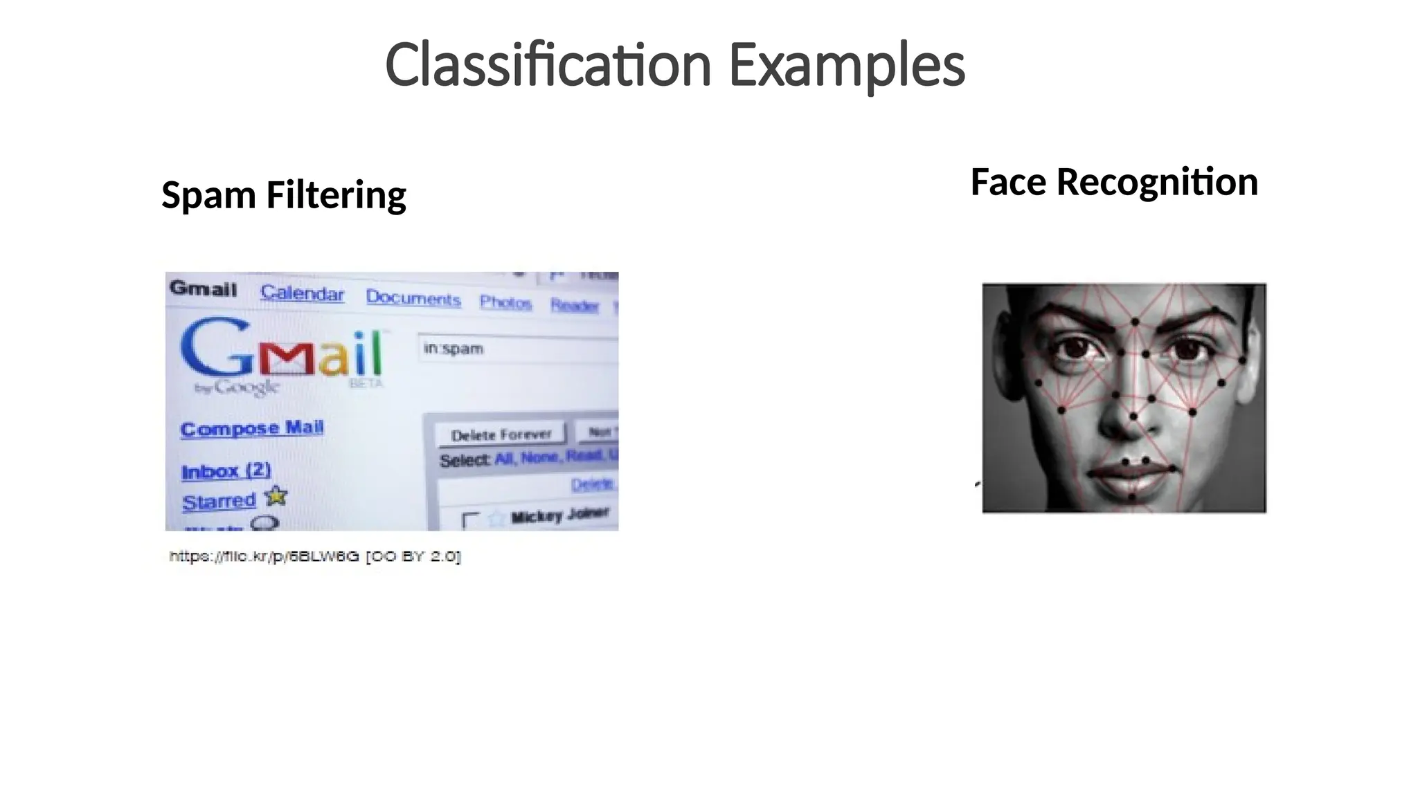 Classification Examples
Spam Filtering Face Recognition
 