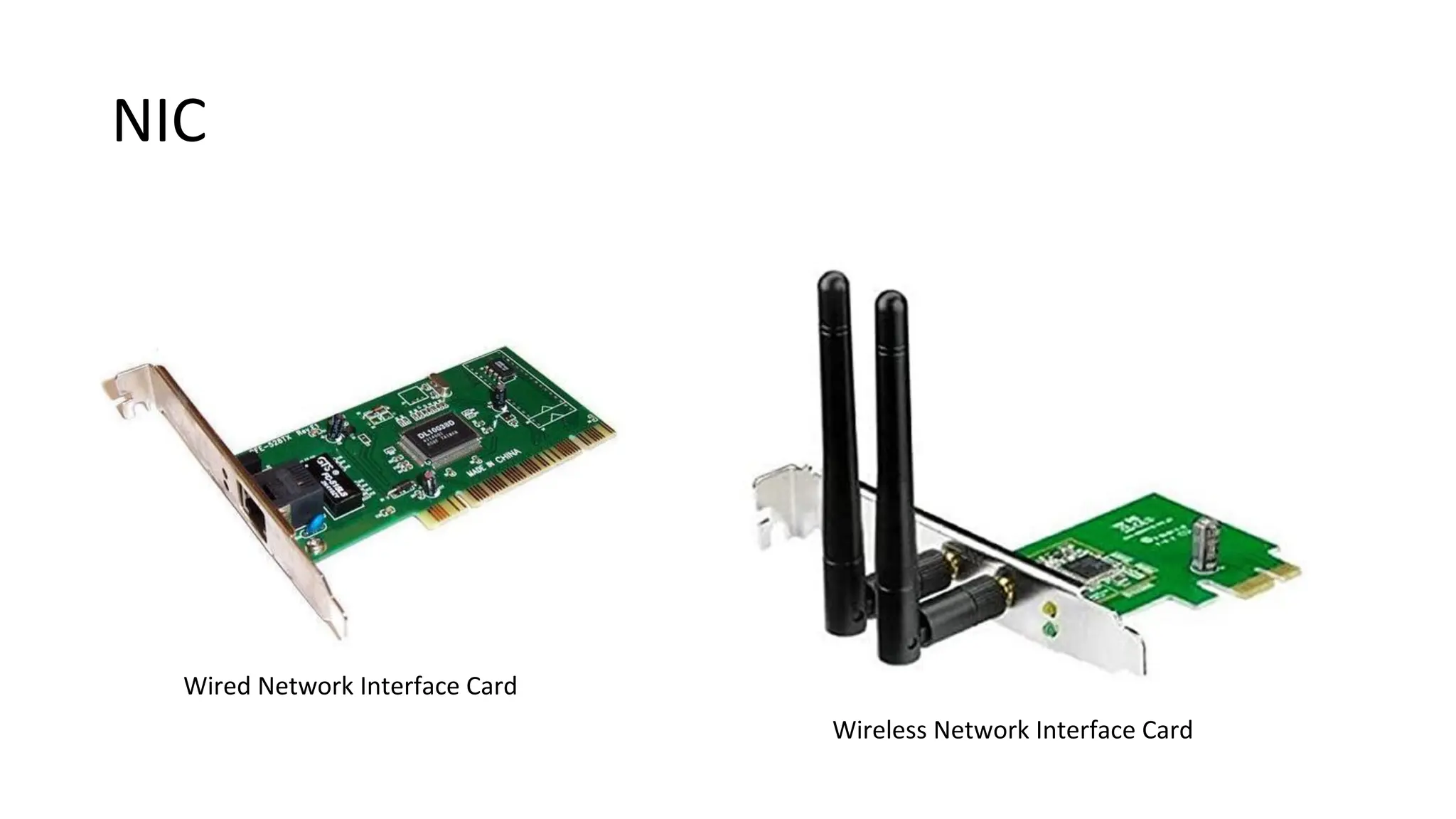 NIC
Wired Network Interface Card
Wireless Network Interface Card
 