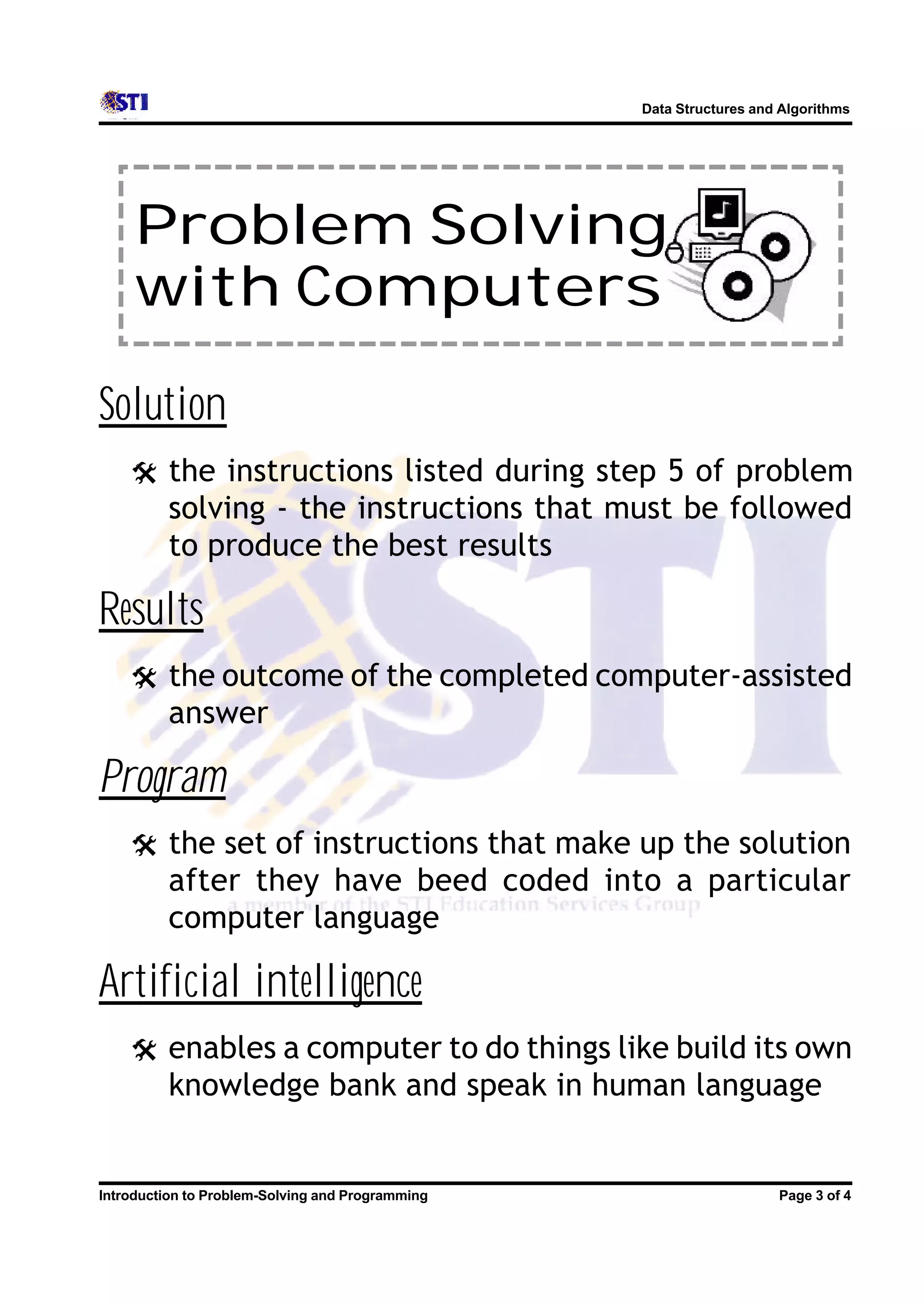 1 introduction to problem solving and programming | PDF