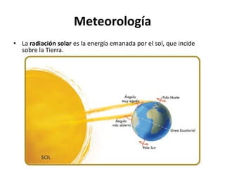 Meteorología
• La radiación solar es la energía emanada por el sol, que incide
sobre la Tierra.
 