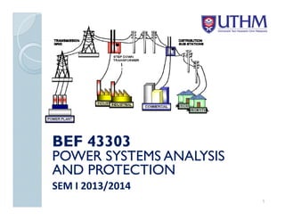 BEF 43303
BEF 43303
POWER SYSTEMS ANALYSIS
POWER SYSTEMS ANALYSIS
POWER SYSTEMS ANALYSIS
POWER SYSTEMS ANALYSIS
AND PROTECTION
AND PROTECTION
1
SEM I 2013/2014
SEM I 2013/2014
 