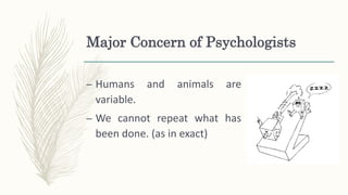 Major Concern of Psychologists
– Humans and animals are
variable.
– We cannot repeat what has
been done. (as in exact)
 