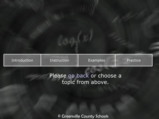 Please  go back  or choose a topic from above. Introduction Instruction Examples Practice 