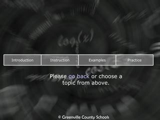 Please  go back  or choose a topic from above. Introduction Instruction Examples Practice 