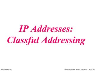 IP Addresses:
       Classful Addressing

M cGraw-H ill       ©T he M cGraw-H ill C ompanies, I nc., 2000
 