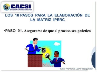 LOS 10 PASOS PARA LA ELABORACIÓN DE
LA MATRIZ IPERC
•PASO 01. Asegurarse de que el proceso sea práctico
 