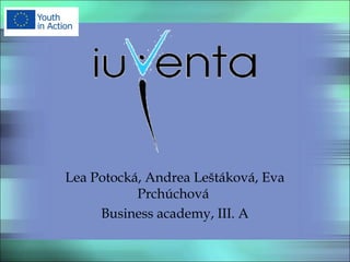 Lea Potocká, Andrea Leštáková, Eva
Prchúchová
Business academy, III. A
 