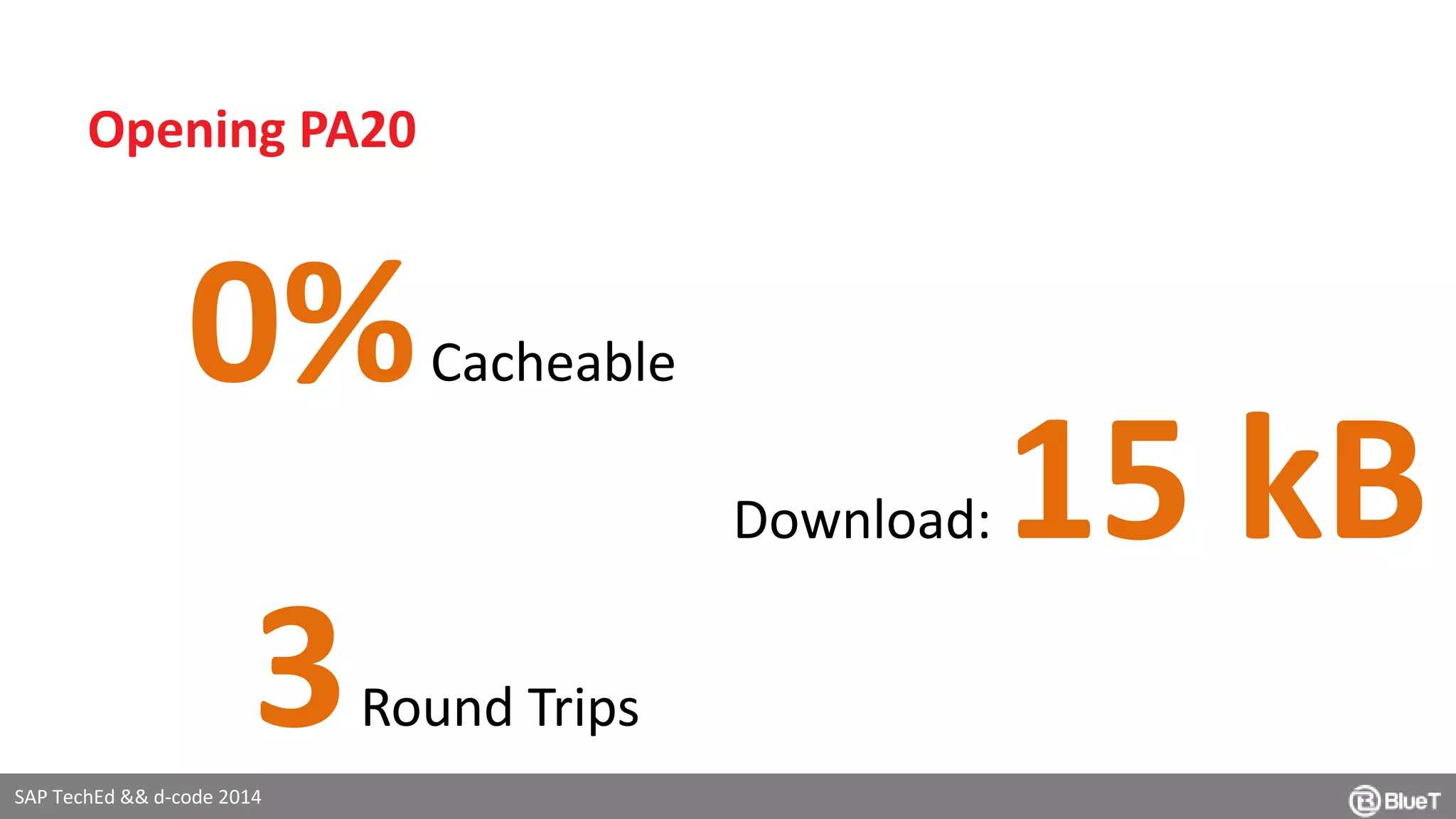 0%Cacheable 
3Round Trips 
SAP TechEd && d-code 2014 
Download: 15 kB 
Opening PA20 
 