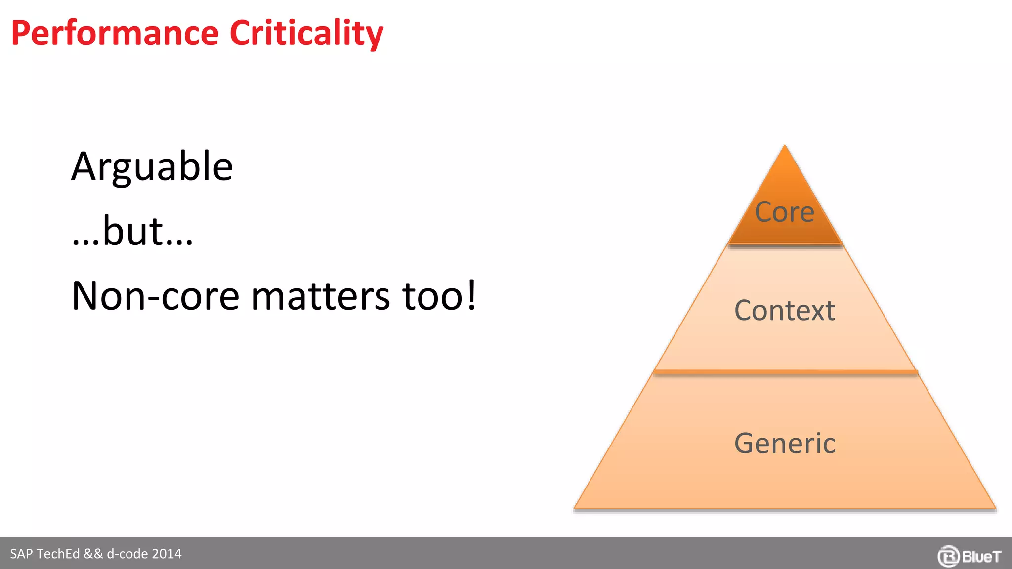 Performance Criticality 
Arguable 
…but… 
Non-core matters too! Context 
SAP TechEd && d-code 2014 
Core 
Generic 
 