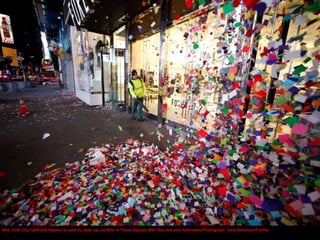 New York City, USA leaf blower is used to clean up confetti in Times Square after the new year festivities Photograph: Gar...