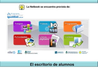 El escritorio de alumnos La Netbook se encuentra provista de:  