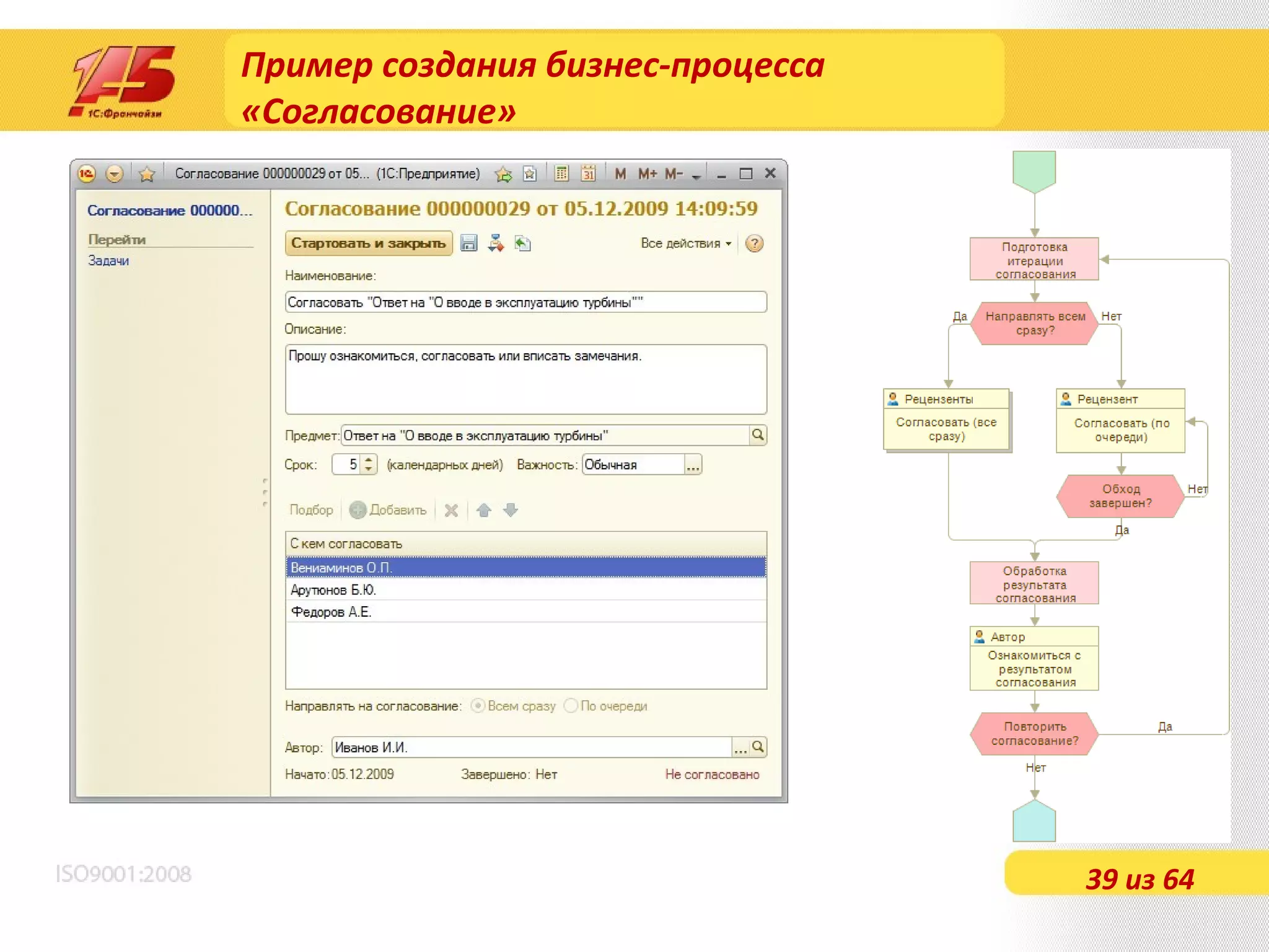 Пример создания бизнес-процесса «Согласование» 39 из 64 