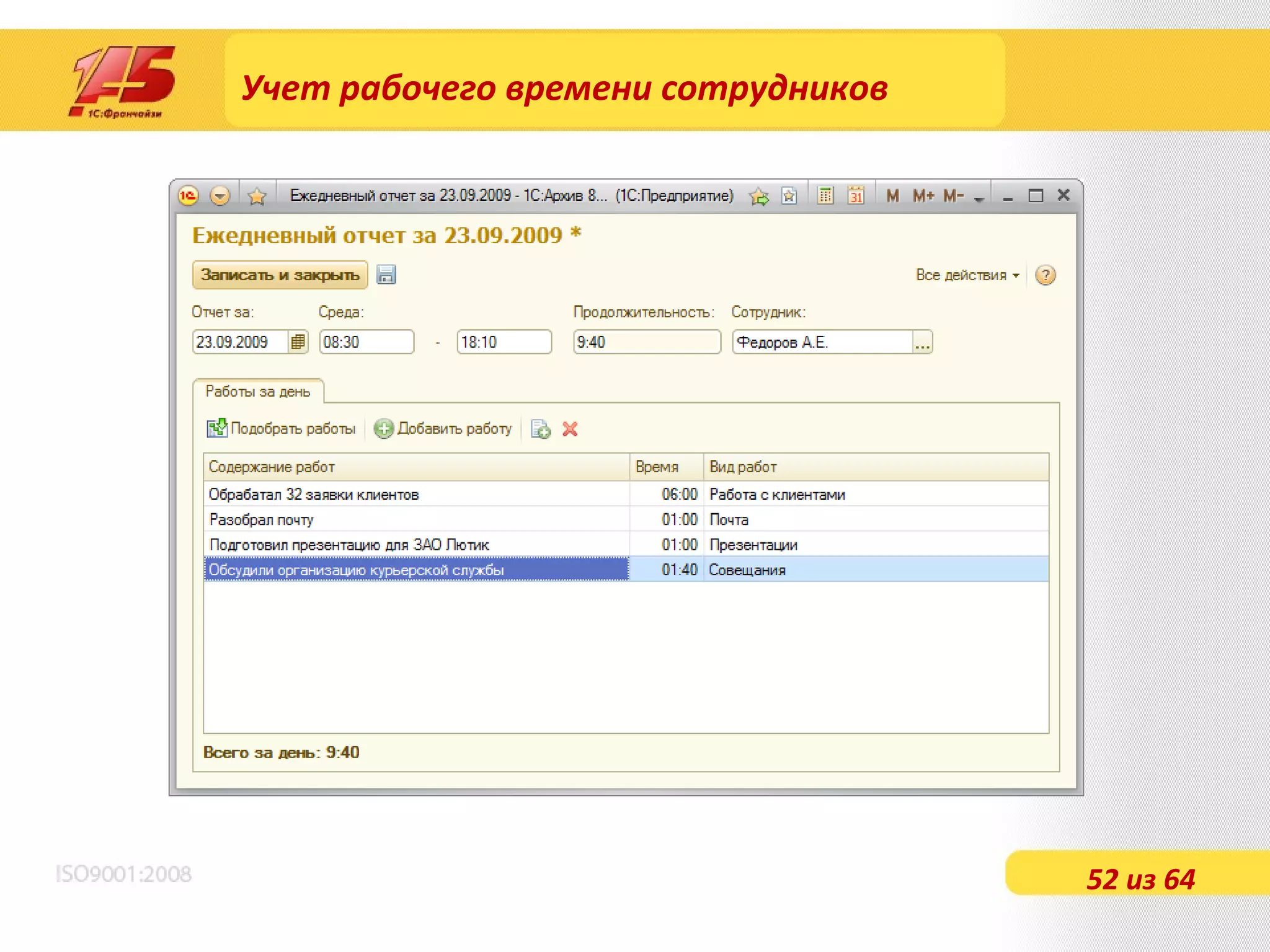 Учет рабочего времени сотрудников 52 из 64 