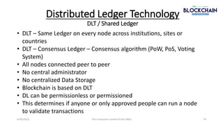 Distributed Ledger Technology
DLT / Shared Ledger
6/30/2022 70
The Computers Limited (Estd 1983)
• DLT – Same Ledger on ev...