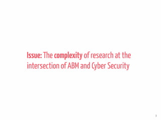 Issue:The complexity of research at the
intersection of ABM and Cyber Security
3
 