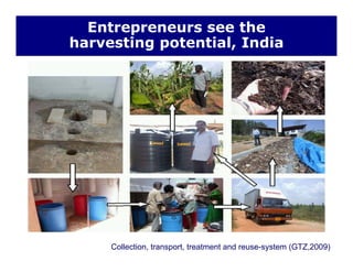 Entrepreneurs see the
harvesting potential, Indiag p
Collection, transport, treatment and reuse-system (GTZ,2009)
 