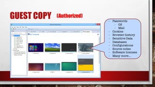 GUEST COPY (Authorized)
- Passwords
- OS
- Mail
- Cookies
- Browser history
- Sensitive Data
- Databases
- Configurations
- Source codes
- Software licenses
- Many more...
 