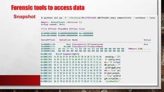 Forensic tools to access data
Snapshot
 