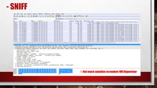 - SNIFF
L Not much sensitive inmodern VM/Hypervisor
 