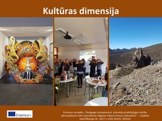 Kultūras dimensija
Erasmus+ projekts „ Pedagogu kompetences pilnveide priekšlaicīgas mācību
pārtraukšanas riska mazināšanai Jelgavas Vakara (maiņu) vidusskolā ”, projekta
identifikācijas Nr. 2017-1-LV01-KA101- 035332
 