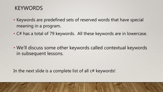 c# keywords, identifiers and Naming Conventions | PPT