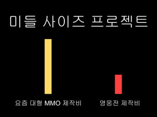 미들 사이즈 프로젝트




요즘 대형 MMO 제작비   영웅전 제작비
 