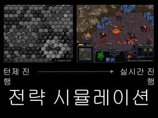 © System Soft   © Blizzard Entertainment




턴제 진                   실시간 진
행                          행

전략 시뮬레이션
 