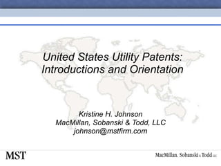 United States Utility Patents: Introductions and Orientation Kristine H. Johnson MacMillan, Sobanski & Todd, LLC [email_address] 