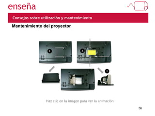 Haz clic en la imagen para ver la animación Consejos sobre utilización y mantenimiento Mantenimiento del proyector 