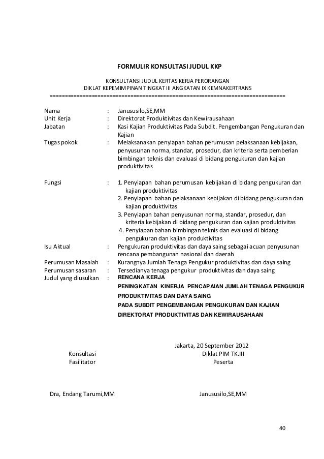 Kertas Kerja Perseorangan Kkp Rencana Kerja Peningkatan Kinerja