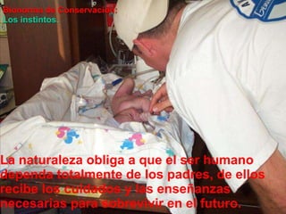 Bionorma de Conservación:Los instintos.La naturalezaobliga a que el ser humanodependatotalmente de los padres, de ellosrecibe los cuidados y lasenseñanzasnecesariasparasobrevivir en el futuro.