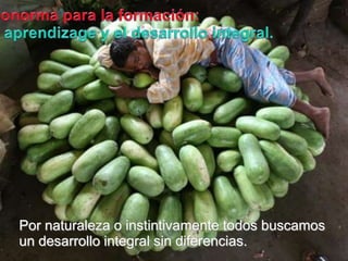 Bionormapara la formación:El aprendizagey el desarrollo integral..Pornaturaleza o instintivamentetodosbuscamos un desarrollo integral sin diferencias.