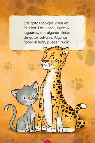 Los gatos salvajes viven en
la selva. Los leones, tigres y
jaguares, son algunas clases
de gatos salvajes. Algunos,
como el león, pueden rugir.
27
 