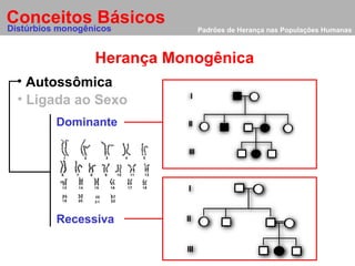 Padrões de Herança nas Populações Humanas Herança Monogênica Ligada ao Sexo Conceitos Básicos Distúrbios monogênicos Autossômica Dominante Recessiva 21 