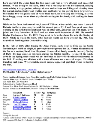 Life's Story of Larkin Andrew Erickson & Ethel Roberts | PDF