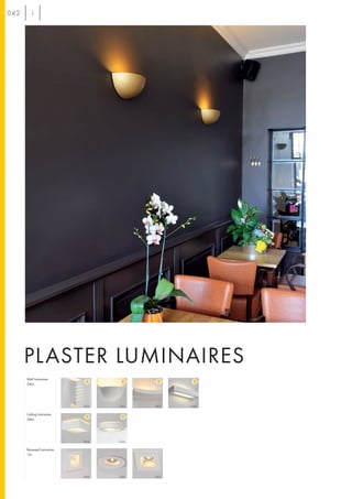 042




      PLASTER LUMINAIRES
      Wall luminaires
      240v




                            043   043   043   043

      Ceiling luminaires
      240v




                            044   044

      Recessed luminaires
      12v




                            044   044   044
 