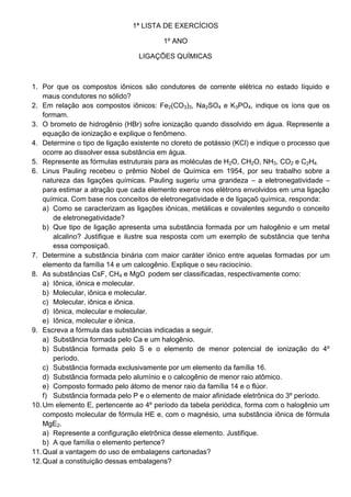 1ª lista de exercícios 1º ano | PDF