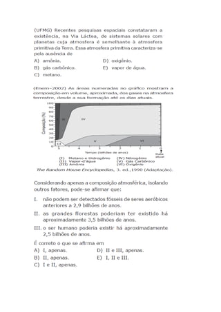 1ª lista de exercícios de biologia