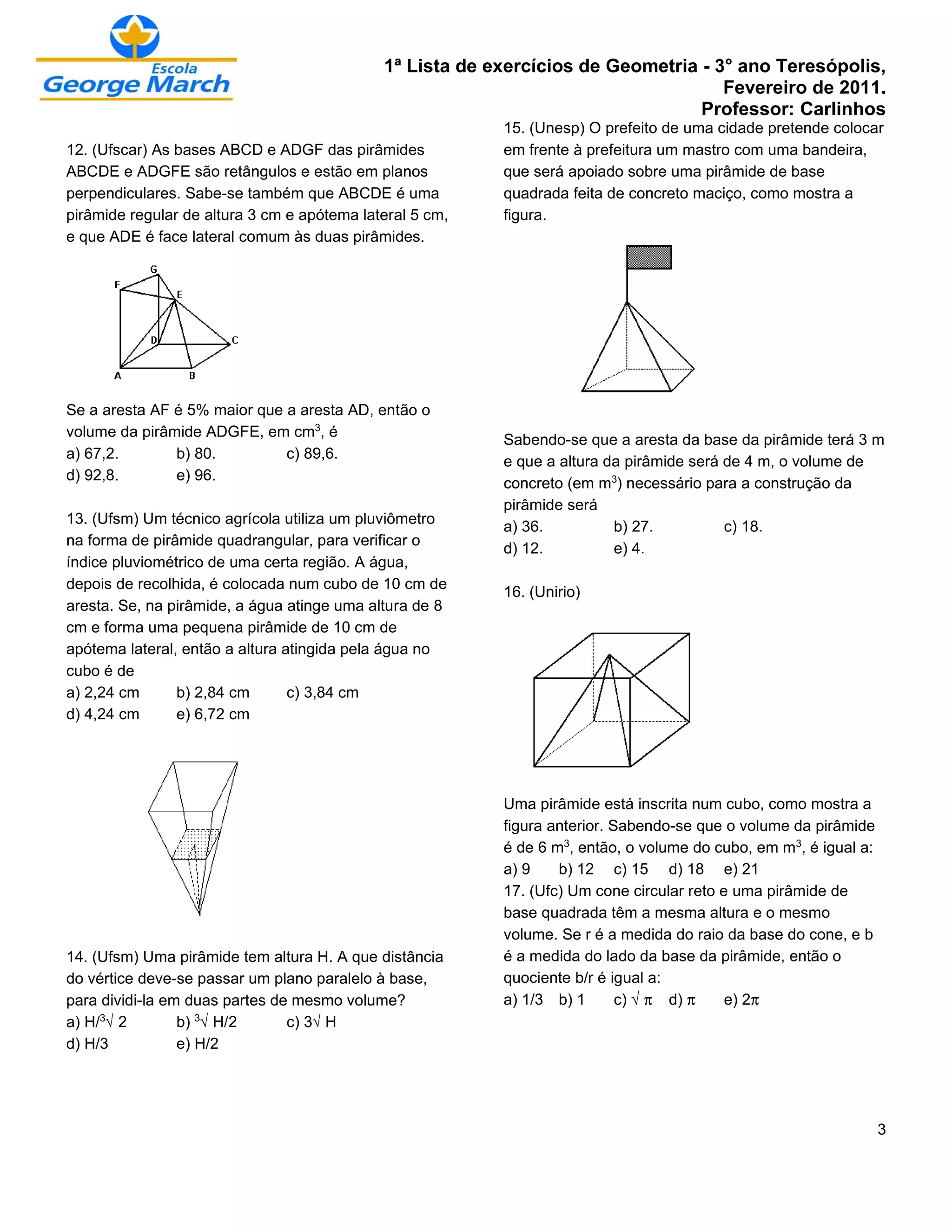 1ª LISTA DE EXERCÍCIOS( PIRÂMIDES) | PDF