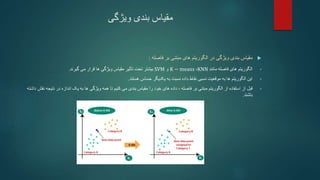 ‫ویژگی‬ ‫بندی‬ ‫مقیاس‬

‫بندی‬ ‫مقیاس‬
‫ویژگی‬
‫الگوریتم‬ ‫در‬
‫فاصله‬ ‫بر‬ ‫مبتنی‬ ‫های‬
:
•
‫فاصله‬ ‫های‬ ‫الگوریتم‬
‫مانند‬
KNN
،
K − means
‫و‬
SVM
‫بیشتر‬
‫تأثیر‬ ‫تحت‬
‫مقیاس‬
‫گیرند‬ ‫می‬ ‫قرار‬ ‫ها‬ ‫ویژگی‬
.
•
‫به‬ ‫ها‬ ‫الگوریتم‬ ‫این‬
‫موقعیت‬
‫نقاط‬ ‫نسبی‬
‫هستند‬ ‫حساس‬ ‫یکدیگر‬ ‫به‬ ‫نسبت‬ ‫داده‬
.
•
‫قبل‬
‫نتیج‬ ‫در‬ ‫اندازه‬ ‫یک‬ ‫به‬ ‫ها‬ ‫ویژگی‬ ‫همه‬ ‫تا‬ ‫کنیم‬ ‫می‬ ‫بندی‬ ‫مقیاس‬ ‫را‬ ‫خود‬ ‫های‬ ‫داده‬ ، ‫فاصله‬ ‫بر‬ ‫مبتنی‬ ‫الگوریتم‬ ‫از‬ ‫استفاده‬ ‫از‬
‫داشته‬ ‫نقش‬ ‫ه‬
‫باشند‬
.
 