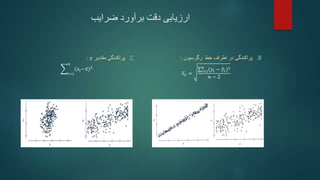 ‫ضرایب‬ ‫برآورد‬ ‫دقت‬ ‫ارزیابی‬
.C
‫مقادیر‬ ‫پراکندگی‬
𝑥
:
𝑖=1
𝑛
(𝑥𝑖−𝑥)2
.B
‫خط‬ ‫اطراف‬ ‫در‬ ‫پراکندگی‬
‫رگرسیون‬
:
𝑆𝜖 = 𝑖=1
𝑛
(𝑦𝑖 − 𝑦𝑖)2
𝑛 − 2
 