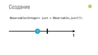 78
Создание
7
Observable<Integer> just = Observable.just(7);
t
 