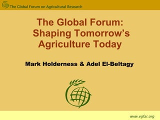 The Global Forum: Shaping Tomorrow’s Agriculture Today Mark Holderness & Adel El-Beltagy 